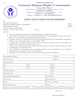 Human Rights Commission Kolkata Membership Form