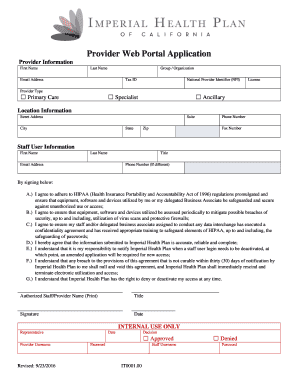 Imperial Health Provider Portal  Form