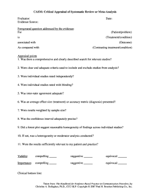 CASM Critical Appraisal of Systematic Review or Meta WVSHA  Form