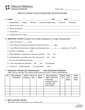 OBGYN Health Questionnaire Form