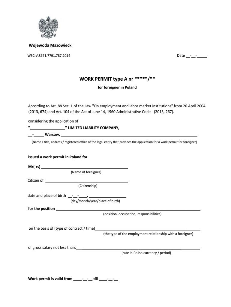Poland Work Permit Offer Letter PDF  Form