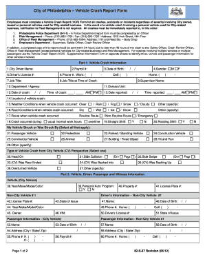 City of Philadelphia Vehicle Crash Report Form DBHIDS