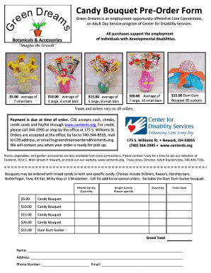 Candy Bouquet Pre Order Form Center for Disability Services