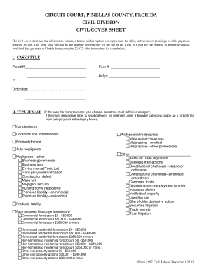Pinellas County Civil Cover Sheet  Form