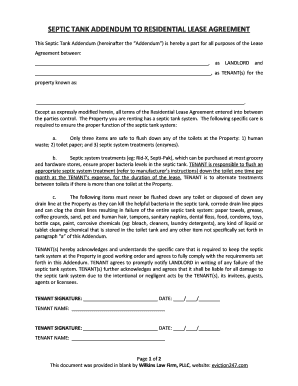 SEPTIC TANK ADDENDUM to RESIDENTIAL LEASE AGREEMENT  Form
