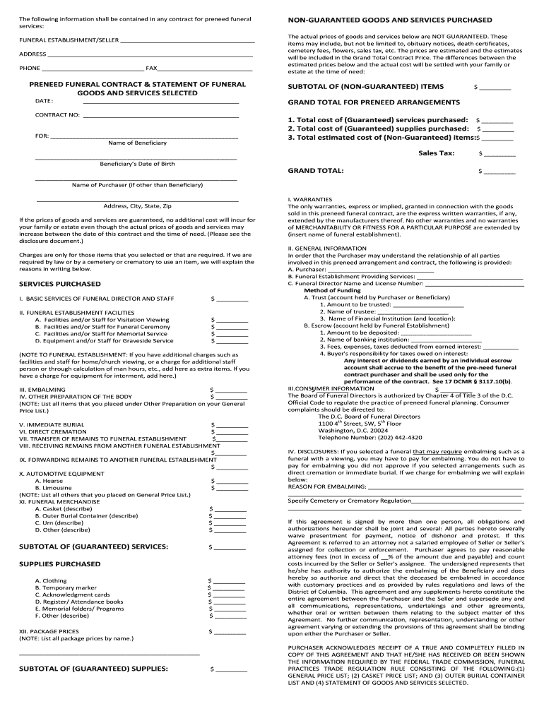 Pre Need Contract SAMPLE PDF Pearson VUE  Form