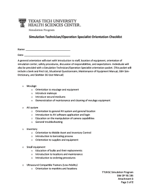 Simulation TechnicianOperation Specialist Orientation Checklist  Form