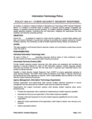 POLICY 604 01 CYBER SECURITY INCIDENT RESPONSE  Form