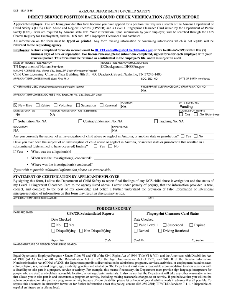  Arizona Dcs Forms 2016