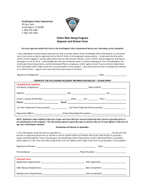 Police Ride along Program Request and Waiver Form the