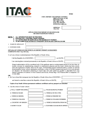 IE462 PRIVATE BAG X 192 DETAILS of VEHICLES for Itac  Form