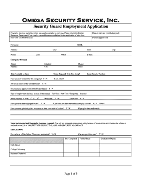 Security Guards Service Job Application  Form