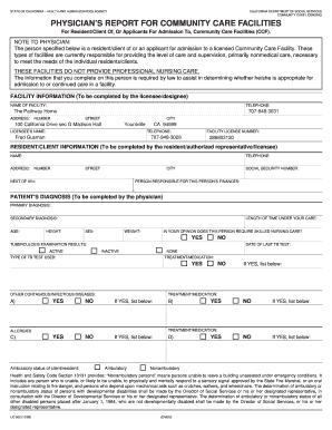 Physician&#039;s Report for Community Care Facilities  Form