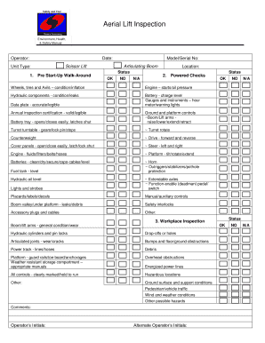 Scissor Lift Inspection Sheet Printable  Form