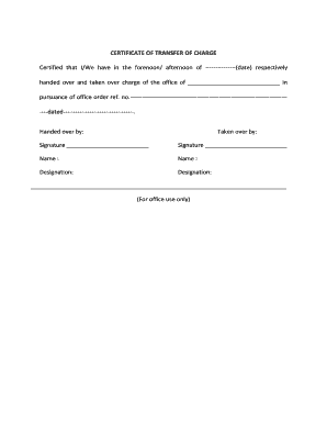 Certificate of Transfer of Charge  Form