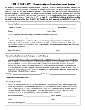 Job Shadow ParentGuardian Consent Form