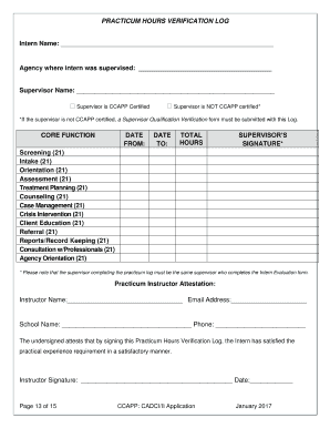 CCAPP Supervised Field Work Log Sober College  Form