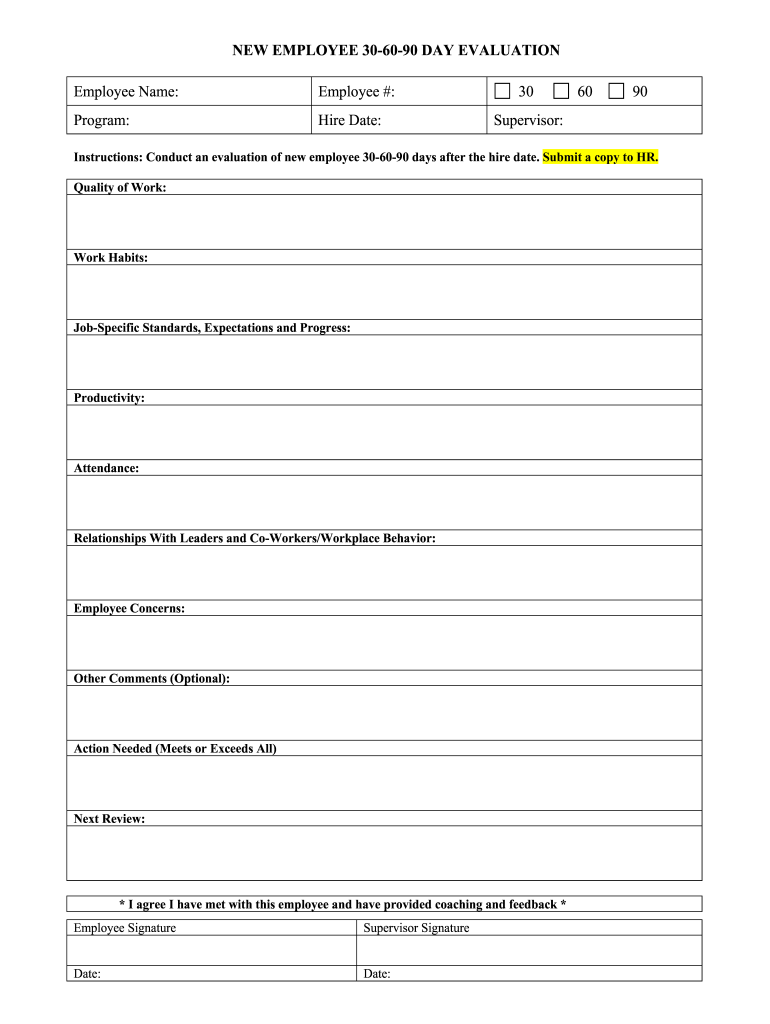 90 Day Evaluation Form