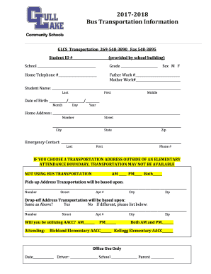  Bus Transportation Form Gull Lake Community Schools 2017-2024