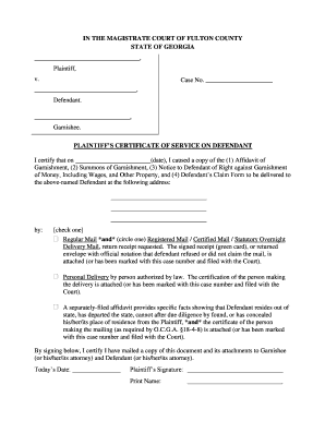 Plaintiffs Certificate of Service on Defendant Fulton County  Form