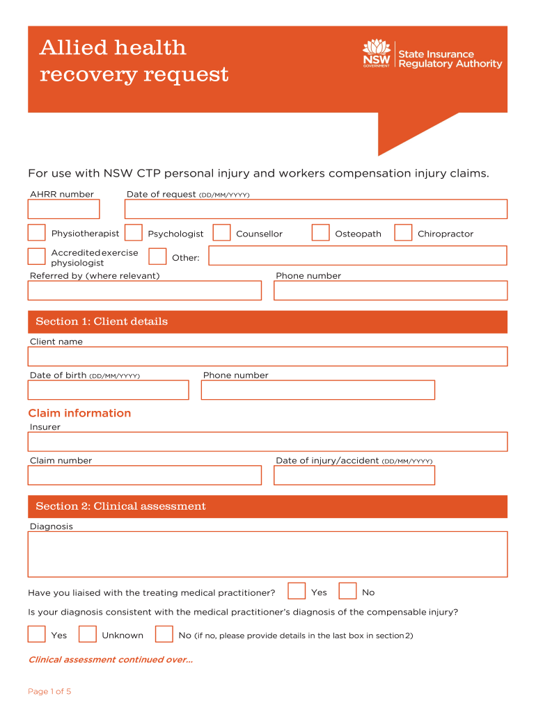Allied Health Recovery Request  Form