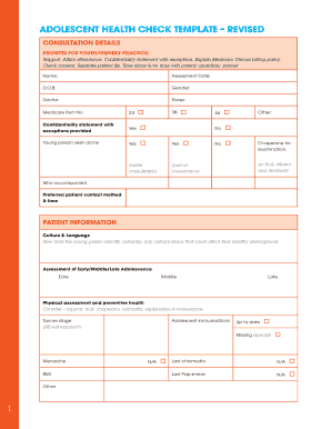 Adolescent Health Check Template Revised NSW Health  Form