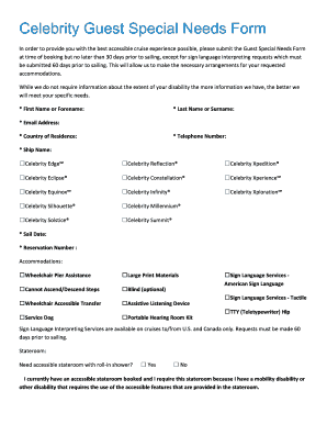  Celebrity Special Needs Form 2017-2024