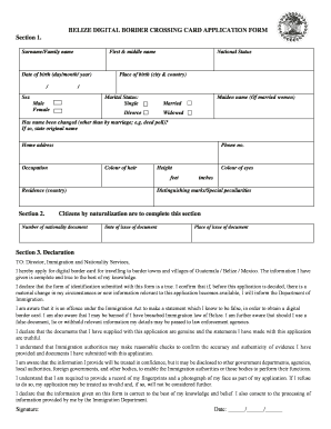 BELIZE DIGITAL BORDER CROSSING CARD APPLICATION FORM