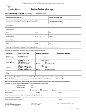 Patient Delivery Receipt Cardinal Health  Form