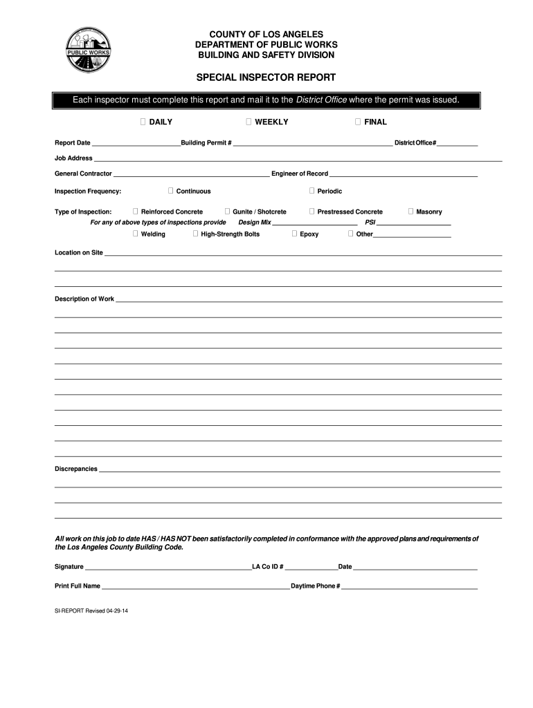 Special Inspection County Los Angeles Form