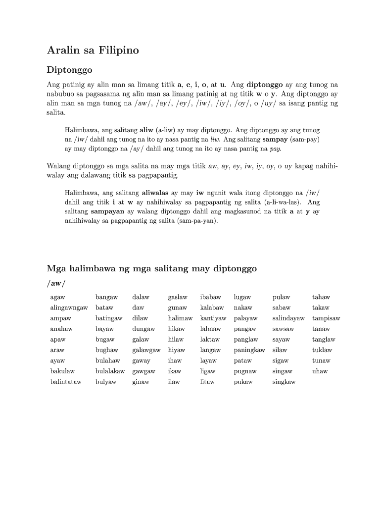 Diptonggo Example  Form