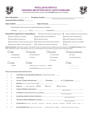Mueller Dj Service Wedding Reception Music Questionnaire  Form