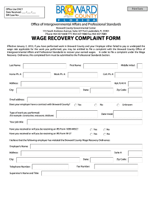  Wage Recovery Complaint Form PDF Broward County! 2015