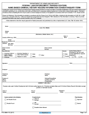 NAME BASED CRIMINAL HISTORY RECORD INFORMATION CONSENTINQUIRY FORM