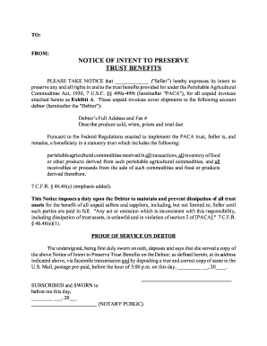 NOTICE of INTENT to PRESERVE TRUST BENEFITS  Form