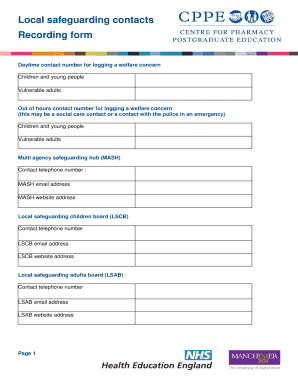 Local Safeguarding Contacts Recording Form CPPE