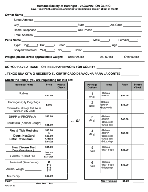 Harlingen Humane Society Clinic  Form