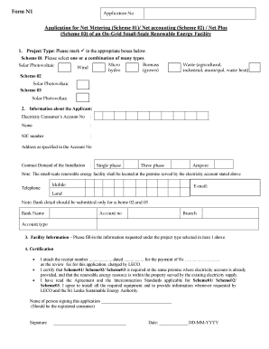 Application for Net Metering Scheme 01 Net Accounting Scheme  Form