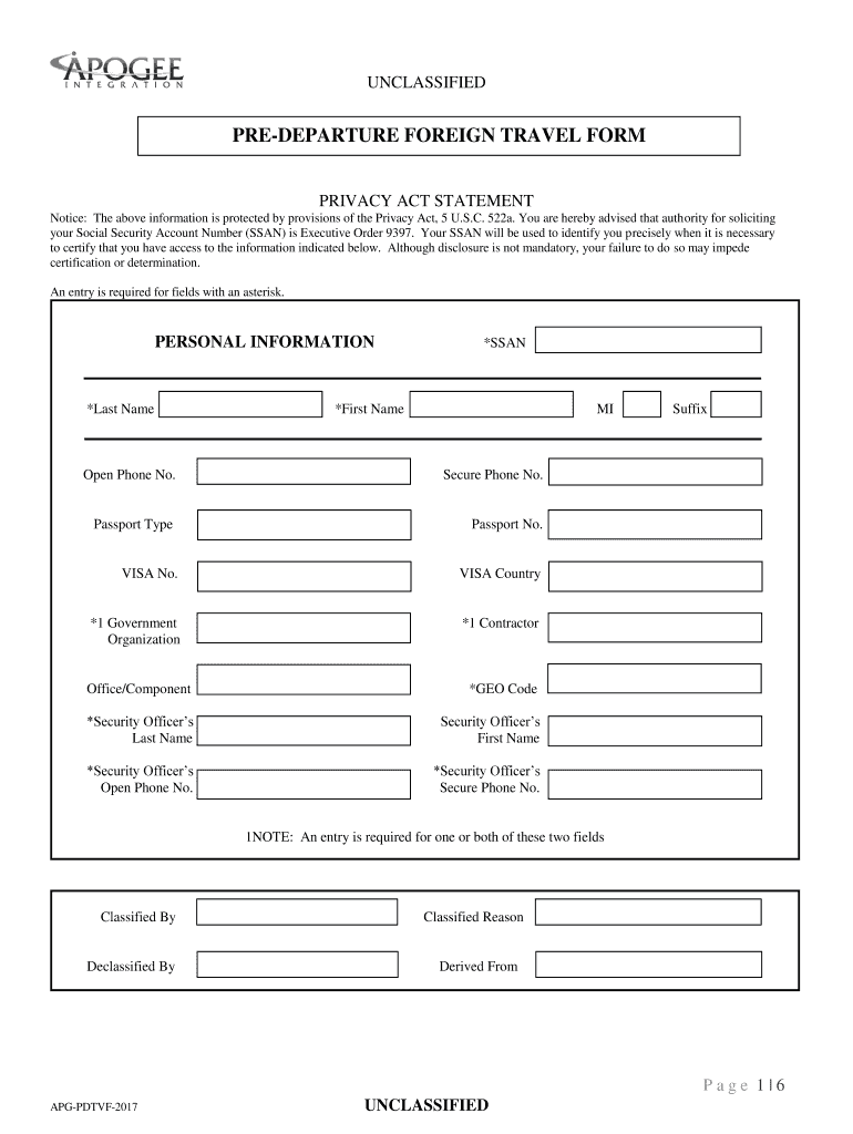  PRE DEPARTURE FOREIGN TRAVEL FORM 2017-2024