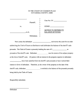 Sample Motion to Distribute Balance of Funds Cuyahoga County  Form