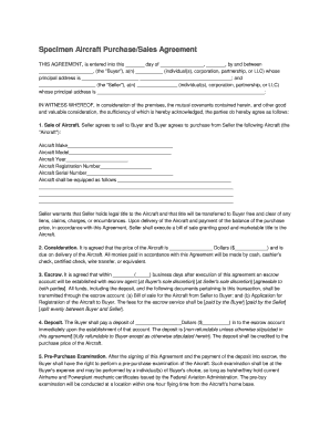 Specimen Aircraft PurchaseSales Agreement Savvy Aviation  Form