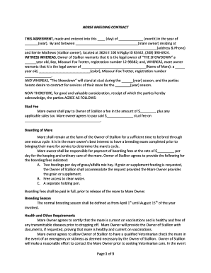Horse Breeding Contract Template  Form