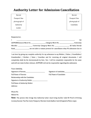 Admission Cancellation Letter  Form