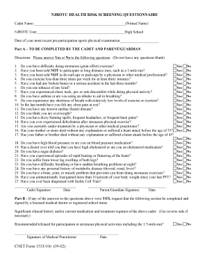 Njrotc Health Risk Screening Questionnaire  Form