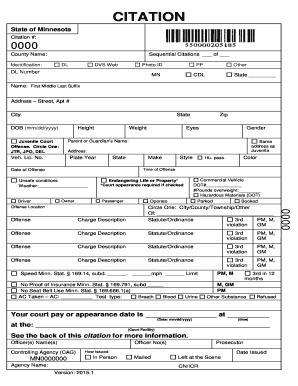 Example of State Standard Citation Court Date Option 1  Form