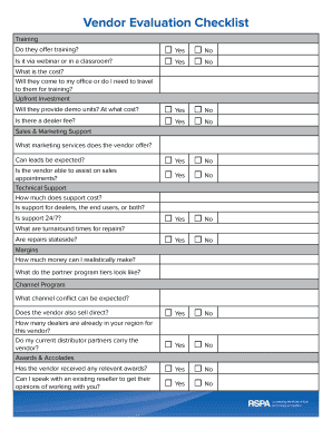 Vendor Evaluation Checklist  Form