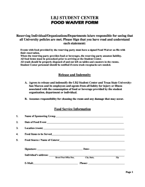 Printable Food Waiver Template  Form