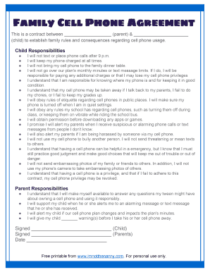 Family Cell Phone Agreement  Form