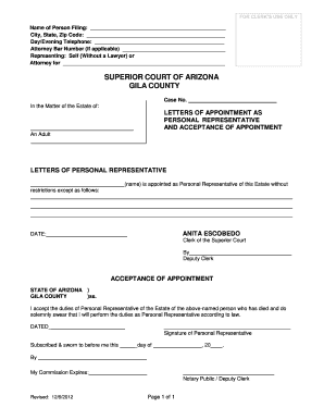 Letters of Appointment as a Personal Representative Gila County  Form