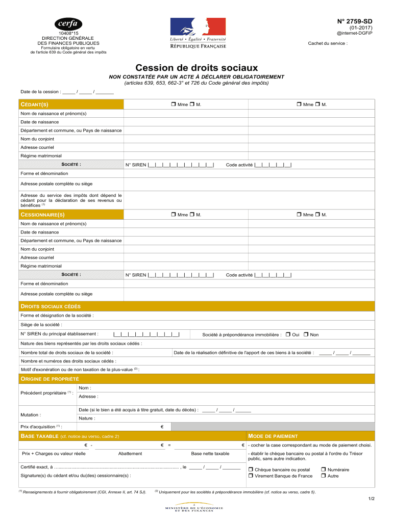  Cerfa 2759 Remplissable En Ligne 2017